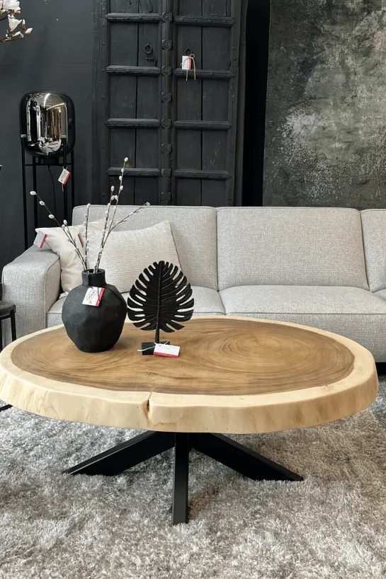 Boomstam salontafel met metalen poot