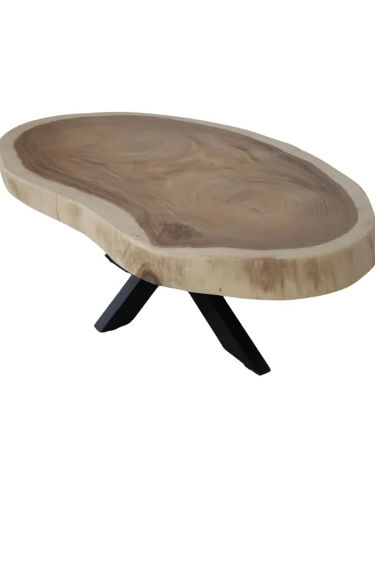 Boomstam salontafel met metalen poot