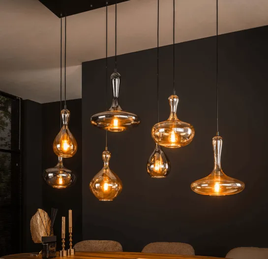 Gezellige hanglamp met glazen bollen karaf lamp 145 cm