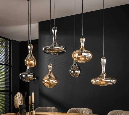 Gezellige hanglamp met glazen bollen karaf lamp 145 cm