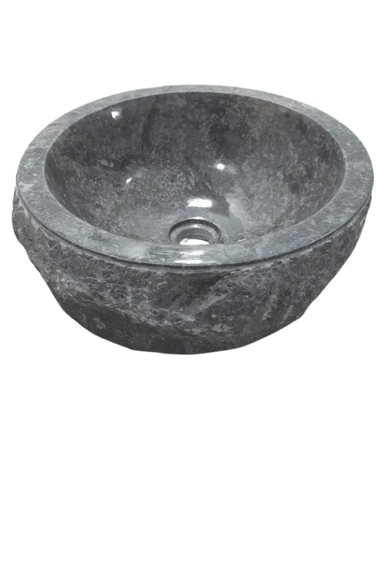 Grijze Marmeren Wasbak – Rond met Ruwe Buitenkant