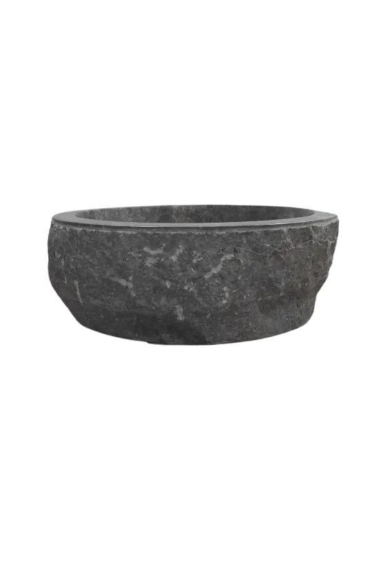 Grijze Marmeren Wasbak – Rond met Ruwe Buitenkant