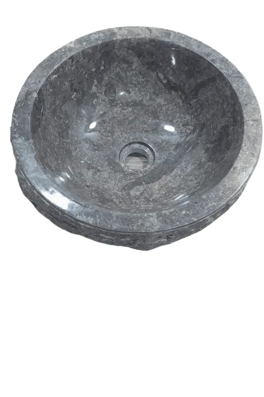 Grijze Marmeren Wasbak – Rond met Ruwe Buitenkant