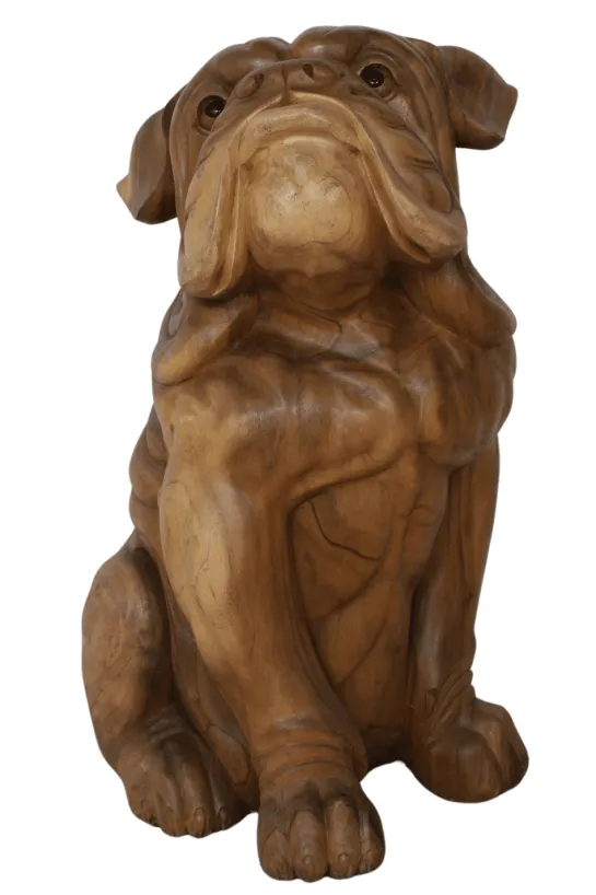 Grote Houten Bulldog – Stoer Houtsnijwerk