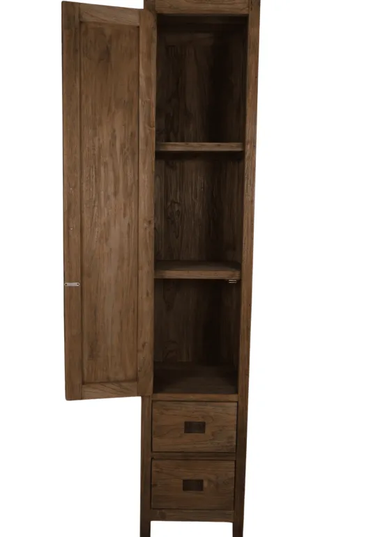 Hoge smalle rustieke teak houten badkamer kast 40x40x200 cm