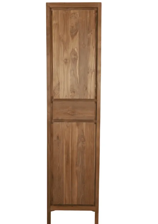 Hoge smalle teak houten badkamerkast 45x35x190 cm