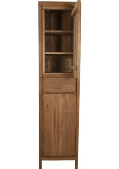 Hoge smalle teak houten badkamerkast 45x35x190 cm