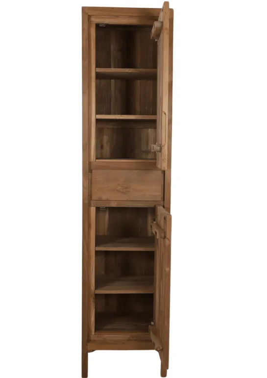 Hoge smalle teak houten badkamerkast 45x35x190 cm