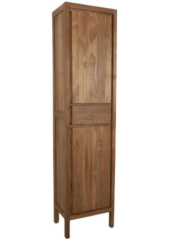 Hoge smalle teak houten badkamerkast 45x35x190 cm