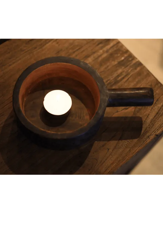 Houten decoratie schaal met handvat