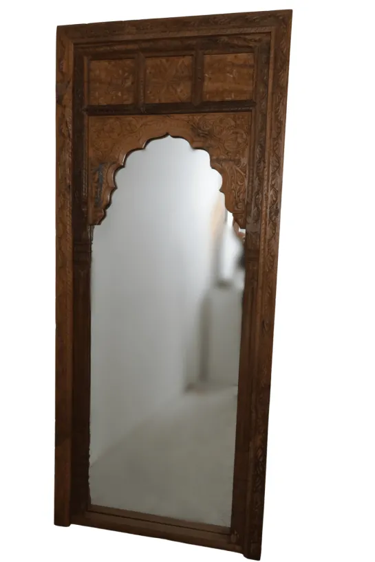 Houten spiegel met boog en houtsnijwerk 90×210 cm