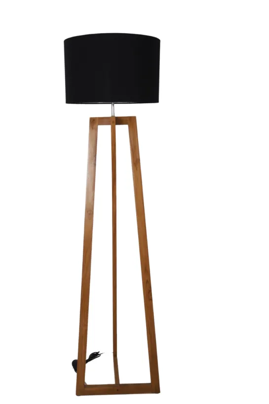 Houten Vloerlamp met Zwarte Kap – Strak Design