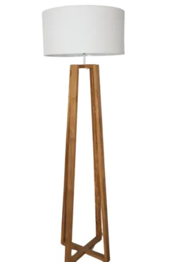 Houten Vloerlamp – Strak & Minimalistisch met Witte Kap