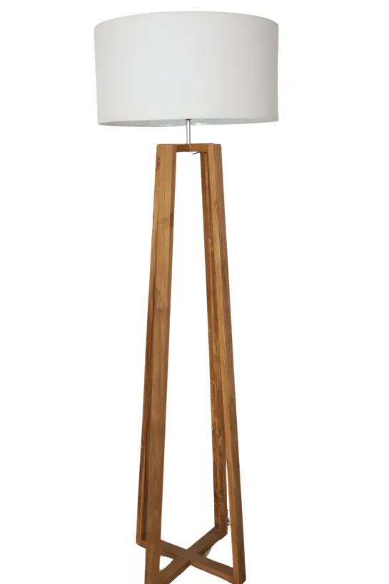 Houten Vloerlamp – Strak & Minimalistisch met Witte Kap