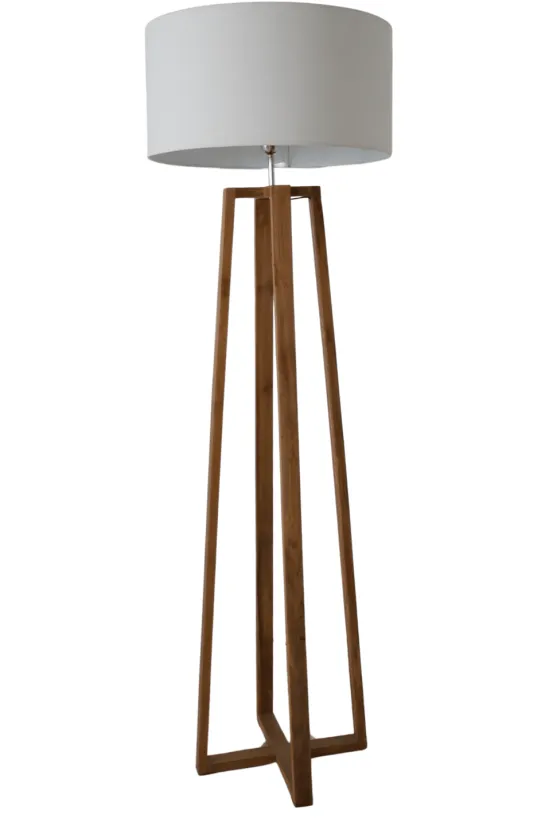 Houten Vloerlamp – Strak & Minimalistisch met Witte Kap