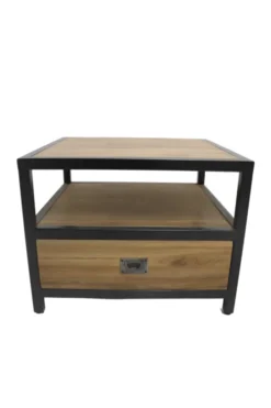 Industriële Salontafel van glad Teak hout en Metaal