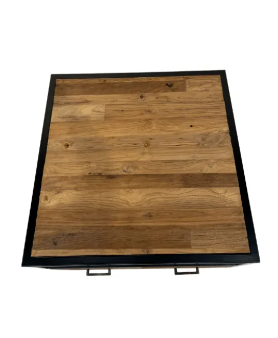 Industriële Salontafel van ruw Teak hout en Metaal