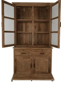 Kleine landelijke massief teak vitrinekast 120 cm