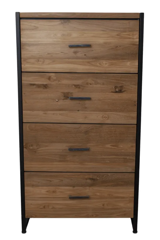 Ladekast van Teakhout met Metaal 60x45x110 cm
