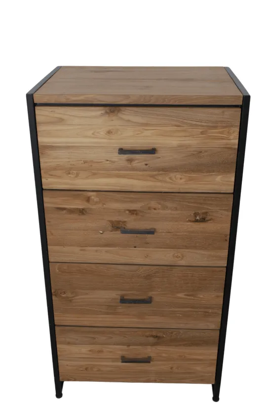 Ladekast van Teakhout met Metaal 60x45x110 cm