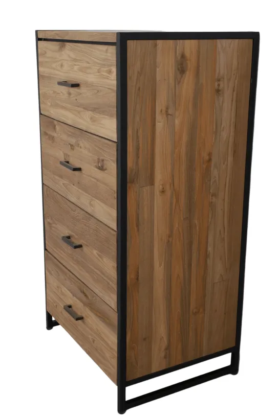 Ladekast van Teakhout met Metaal 60x45x110 cm