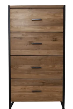 Ladekast van Teakhout met Metaal 60x45x110 cm
