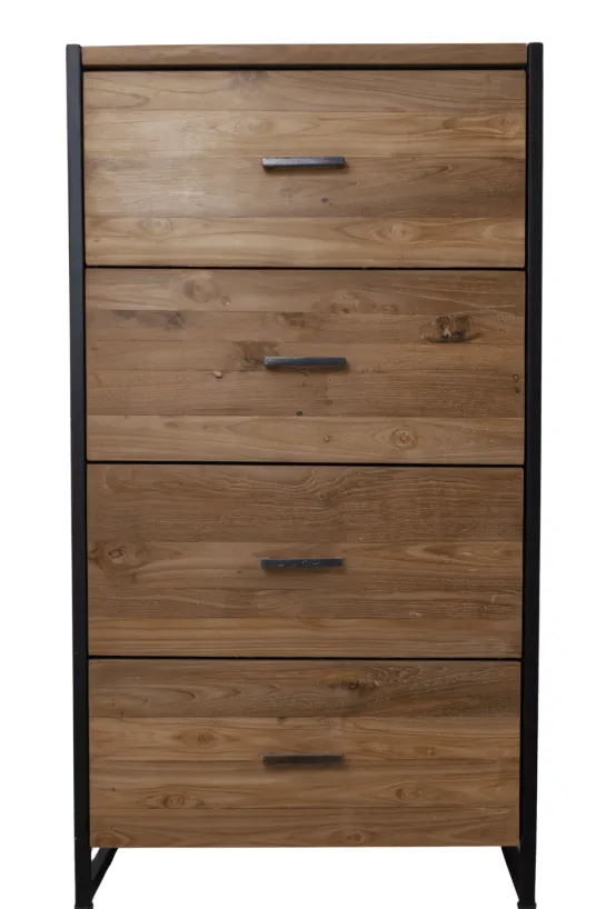 Ladekast van Teakhout met Metaal 60x45x110 cm