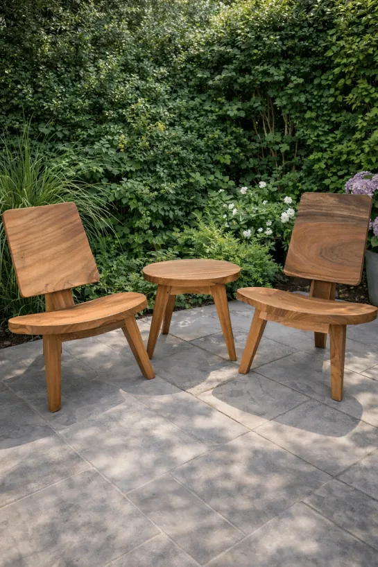 Lounge setje 2 stoelen en 1 tafeltje suar hout