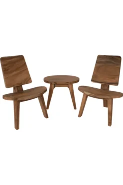 Lounge setje 2 stoelen en 1 tafeltje suar hout