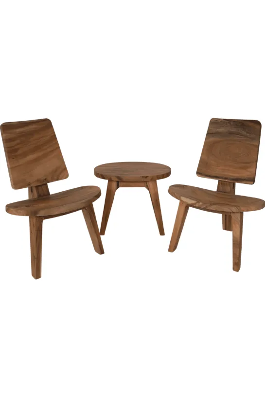 Lounge setje 2 stoelen en 1 tafeltje suar hout