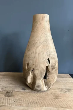 Mooie flessen vaas teak hout