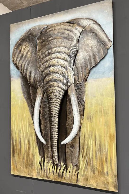 Olifanten schilderij van metaal 80 x 120 cm
