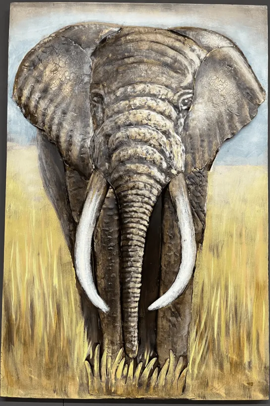 Olifanten schilderij van metaal 80 x 120 cm