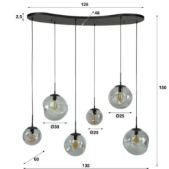 Organische Hanglamp – Stellar Black 6-lichts met zwart glas