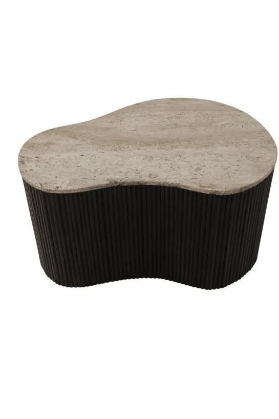 Organische Salontafels van Mango Hout met Travertin Blad set van 2