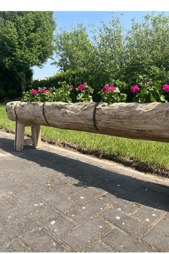 Oude houten voederbak als plantenbak 260 cm