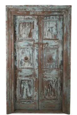 Oude Indiase deur blauw, turquoise, bruin