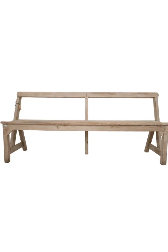 Oud Houten Schoolbankje met Rugleuning – 182x53x85 cm