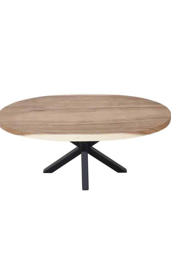 Ovale houten salontafel met metalen spinpoot