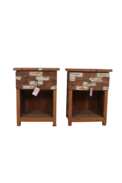 2 Retro botenhouten nachtkastjes