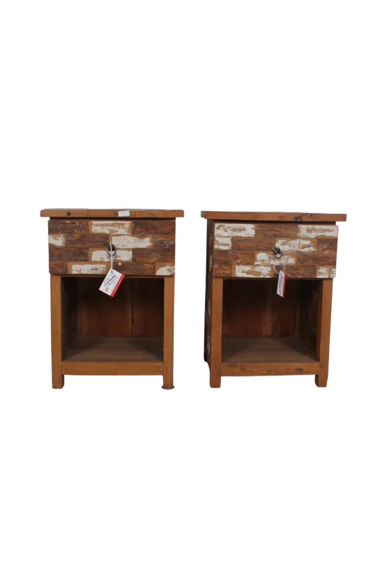 2 Retro botenhouten nachtkastjes