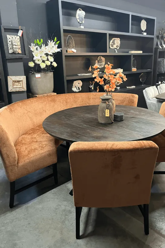 Ronde eetkamerbank met 2 stoelen
