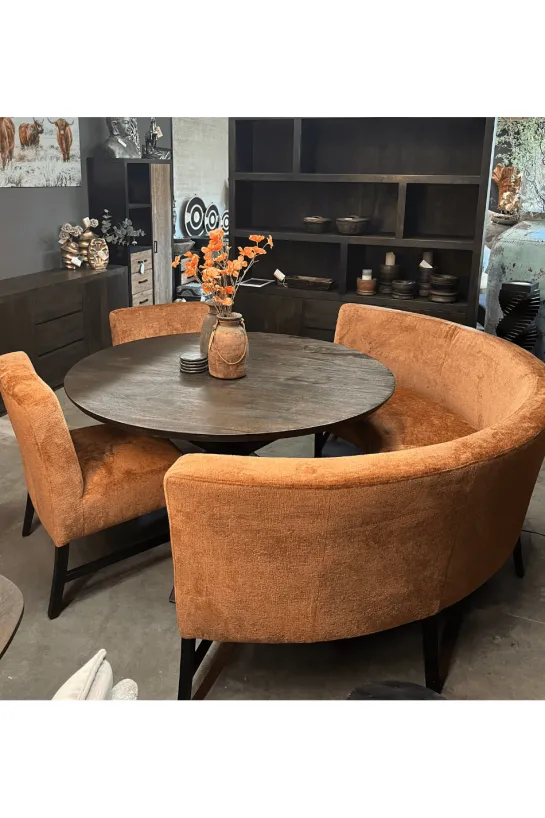 Ronde eetkamerbank met 2 stoelen