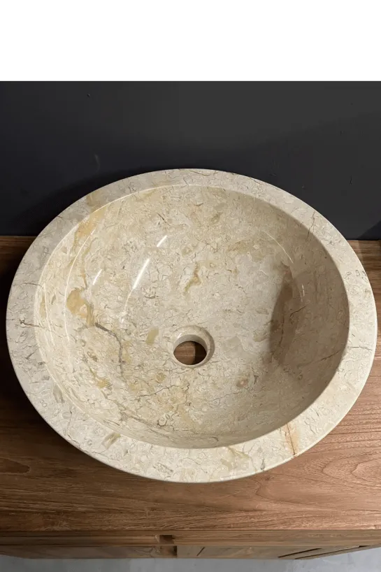 Ronde Marmeren Wasbak – Beige / Crème D 40 cm