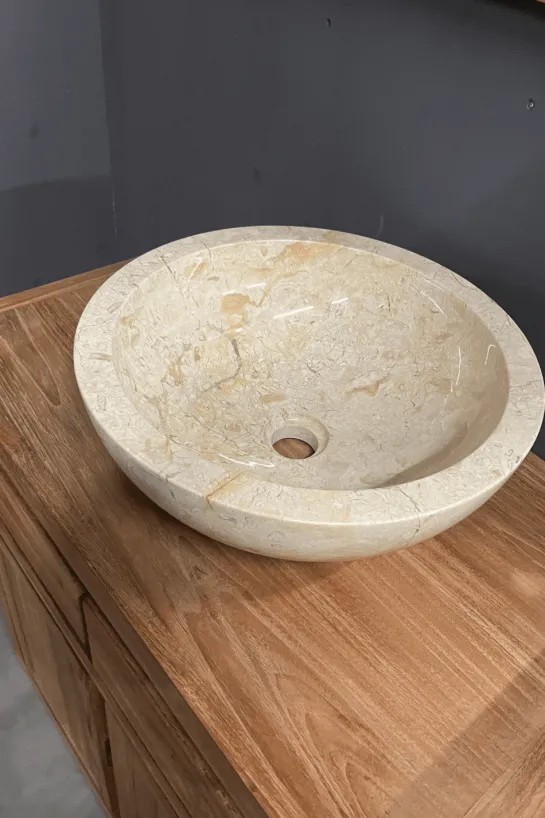 Ronde Marmeren Wasbak – Beige / Crème D 40 cm