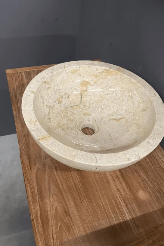 Ronde Marmeren Wasbak – Beige / Crème D 40 cm