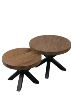 Ronde salontafel set teak met metaal