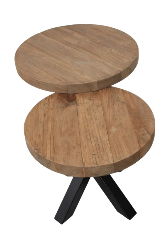 Ronde salontafel set teak met metaal