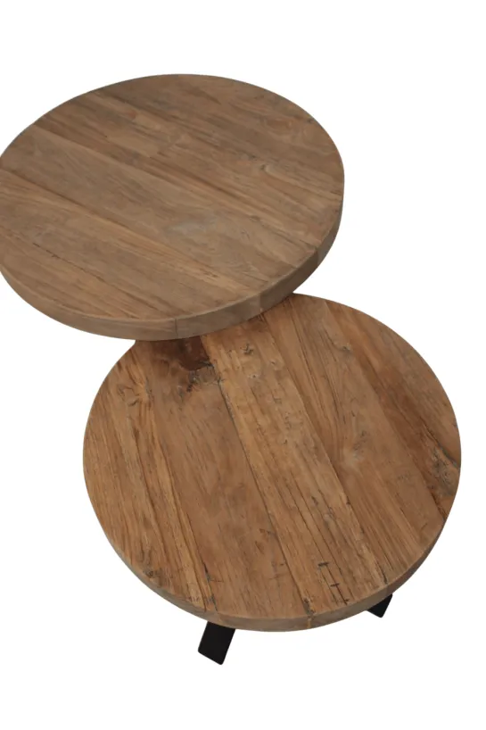 Ronde salontafel set teak met metaal