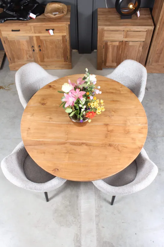 Ronde teak eettafel klassieke poot